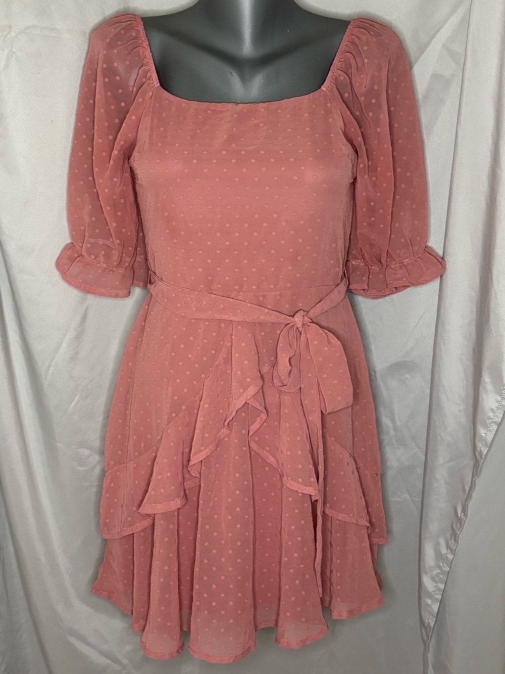 Women's Dusty Rose Polka Dot Ruffle Dress